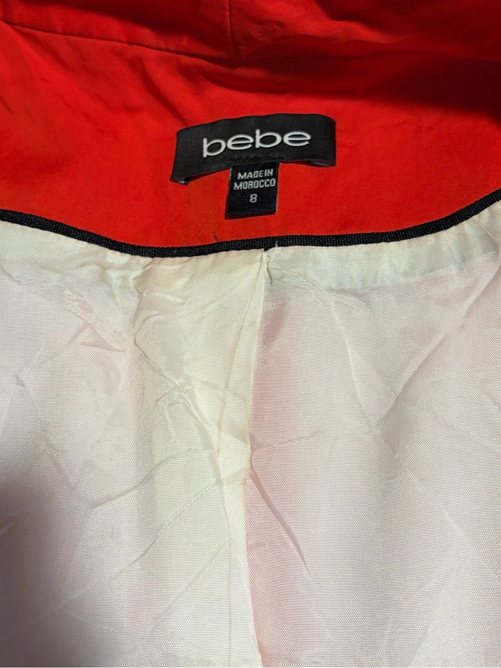 Bebe Fiery Red Cropped Open Front Blazer Ruched Sleeve Size 8 - Picture 3 of 5